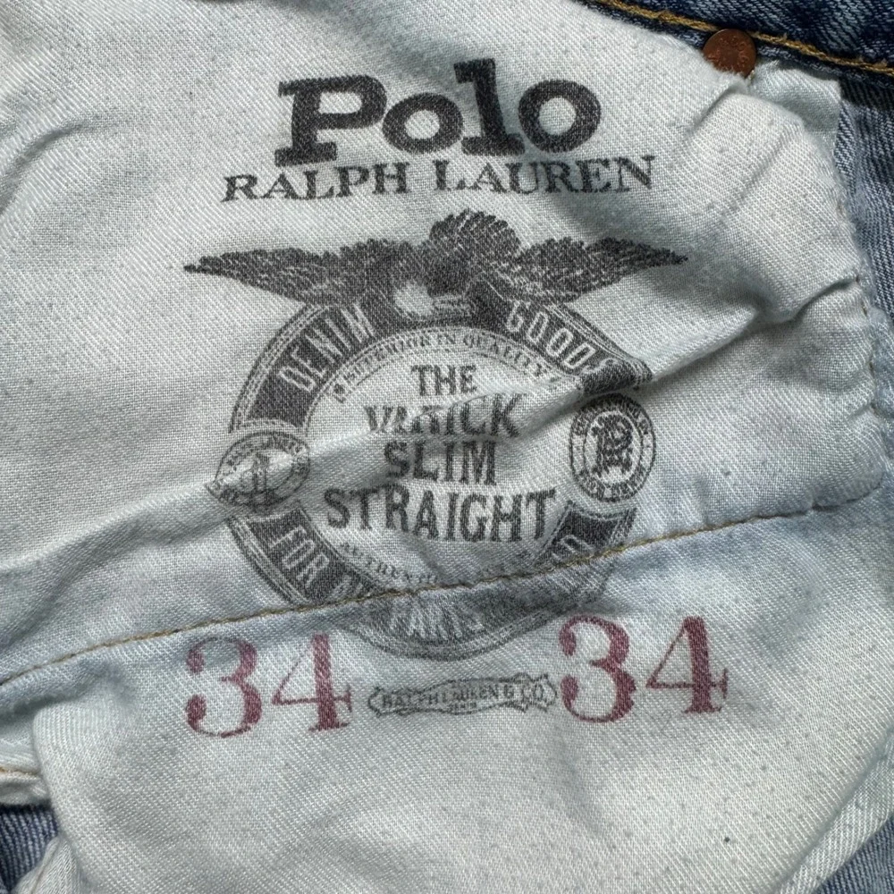 Polo Ralph Lauren Varick Slim Straight Jeans Mens 34x34 Blue Denim Distressed